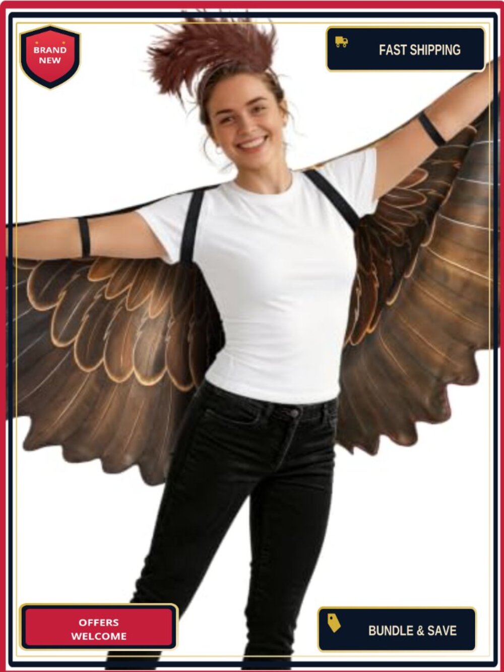 Adult Eagle Wings Costume Set Satin Shawl Headband Halloween Masquerade